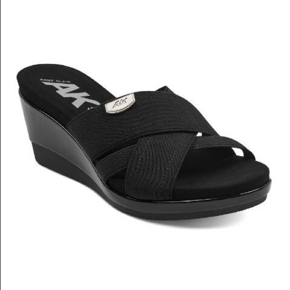 anne klein black wedge sandals